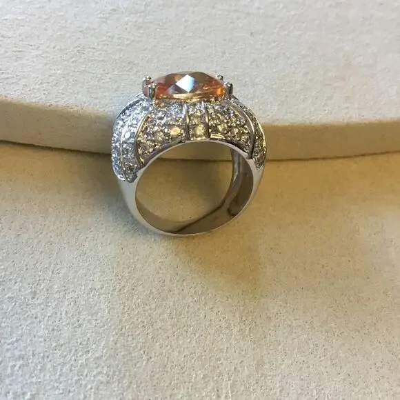 Sterling Silver Yellow Crystal Statement Ring - Picture 6 of 11